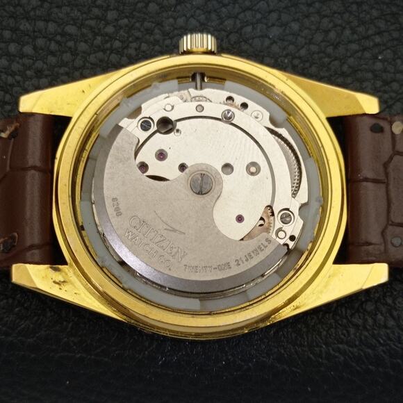 Vintage 1983 Citizen Automatic Mens Gold Watch W/daydate & Brown accents - Picture 9 of 10